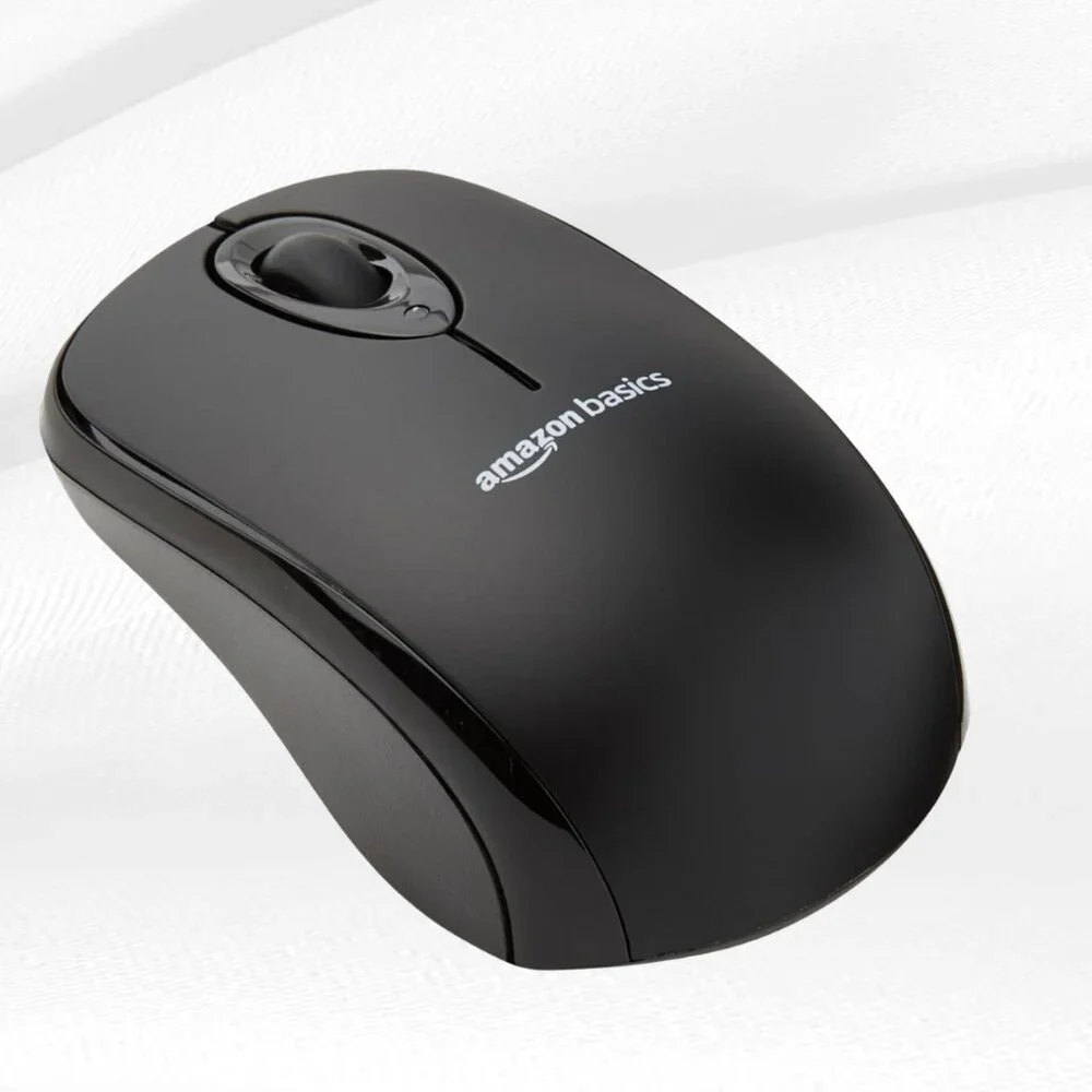 Amazon Basics Wireless Optical Mouse Black USB 2.4GHz PC Laptop Desktop New